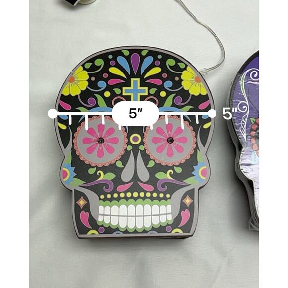 LED Sugar Skull Sign Lot of 2 Día De Los Muertos Day Of The Dead Holiday Decor - Picture 14 of 14